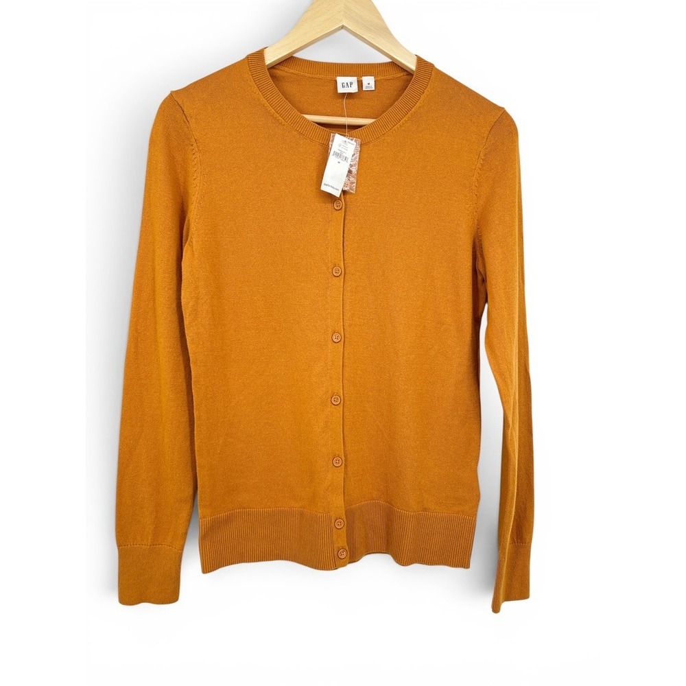 Gap Factory Women Tobacco Leaf Orange Cotton Crewneck Cardigan‎ Sweater NWT M